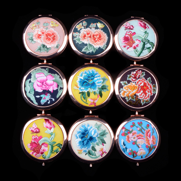 广阳化妆随身镜精品出国送礼刺绣中国风古风摄影 手绣镜子