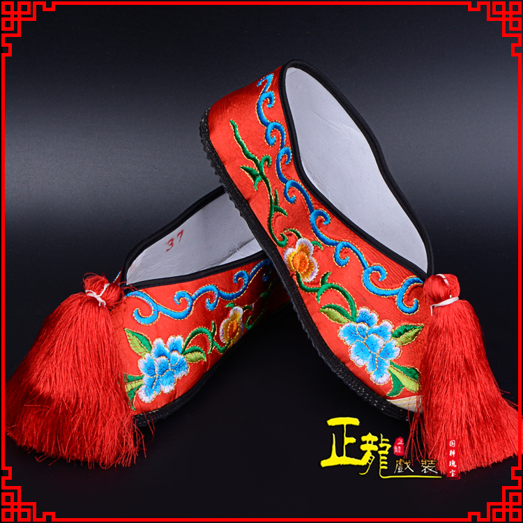 广阳京剧越剧戏曲彩鞋花旦绣花 普平底彩鞋